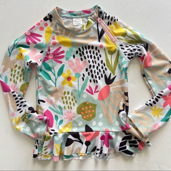 Sunguard Rashguard Floral Ruffle Swimsuit Size 10/11 Large - Picture 2 of 8